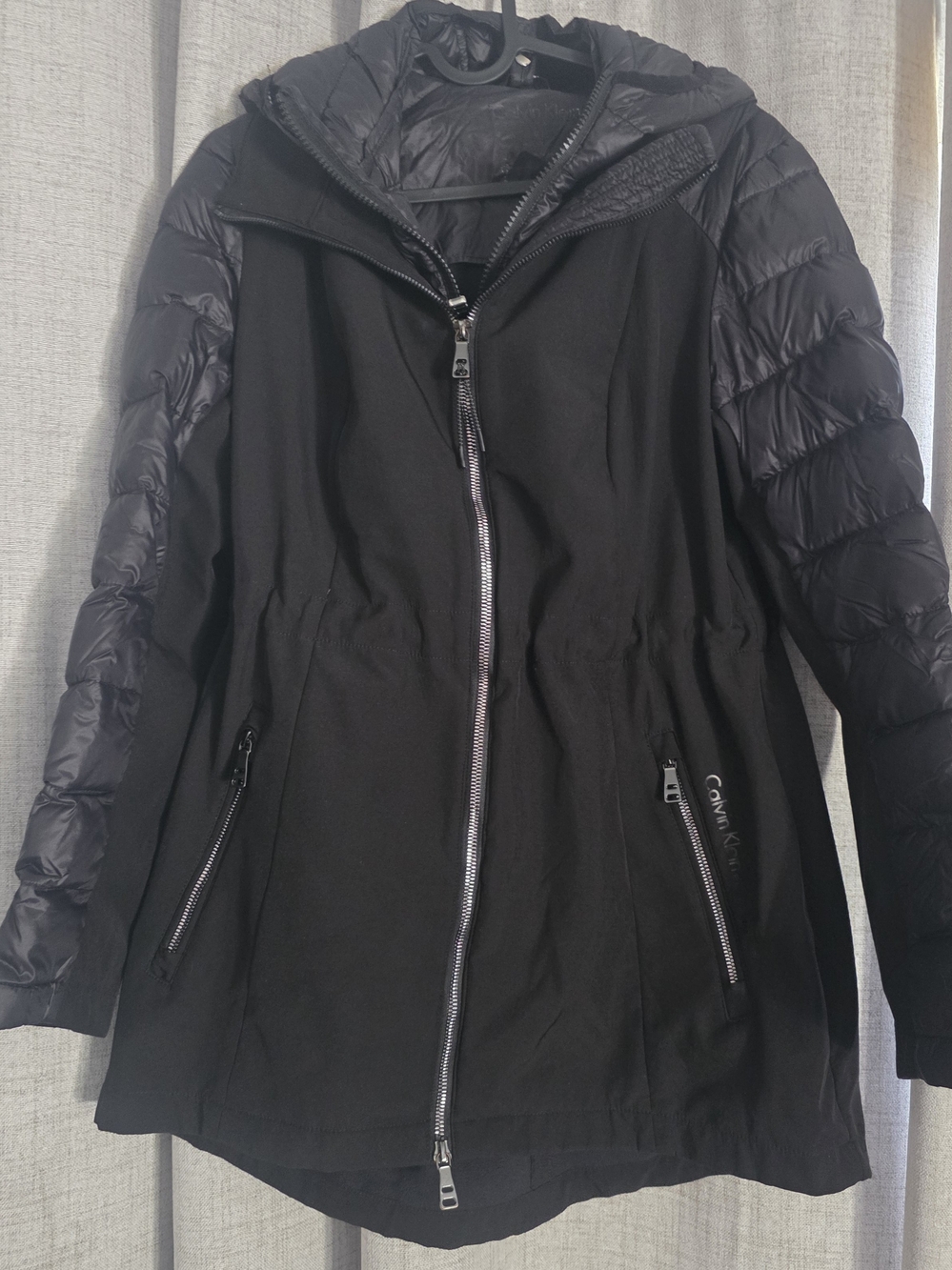 Calvin Klein Black Hooded Mixed Media Jacket Size Small
